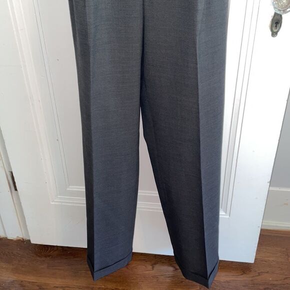 Vtg Burt Pulitzer black/gray small herringbone wool pleat front cuff hem pants - Picture 3 of 8